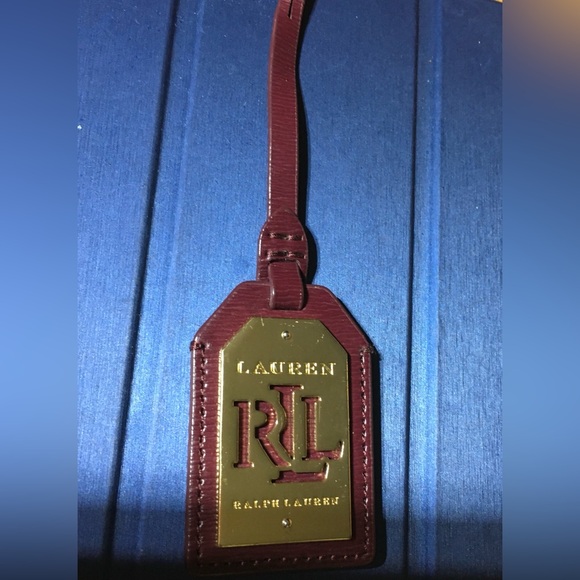 RALPH LAUREN Cranberry Leather Gold Tone KEY FOB BAG CHARM KEYCHAIN HANG TAG - Picture 6 of 7